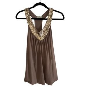 Boston Proper Taupe Sequin Halter Top SMALL Glam‎ Party Holiday Date Night